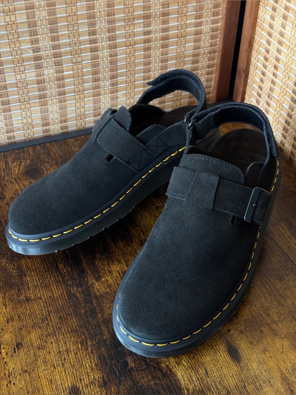 Dr. Martens Men's Black Suede Backstrap Clog Sandals